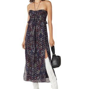 IRO Somov dress blue metallic 34 floral ruffle halter